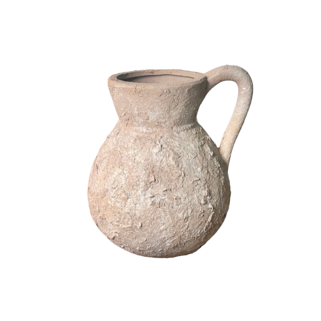 Rustic Ceramic Vase Textured Handcrafted 10" tall - Light Beige Wash