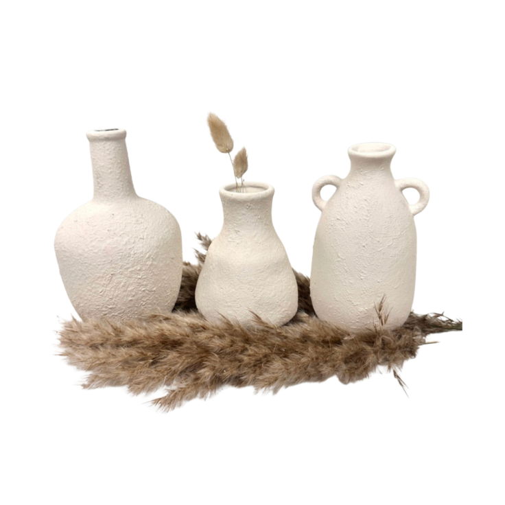 Set of 3 minimalist vases - hand painted and textured - off white