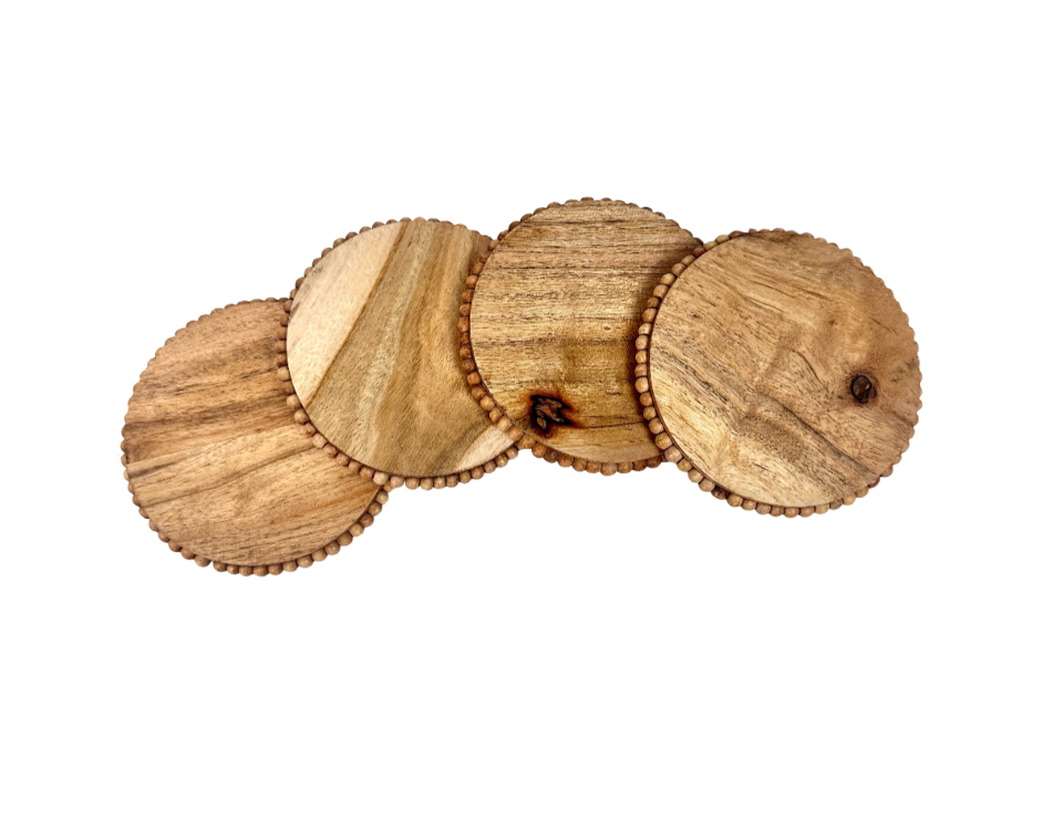 Set of 4 Rustic Boho Coasters Wood
