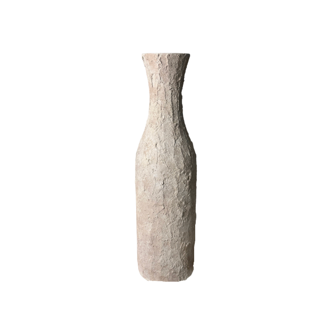 Minimalist Art Piece Floor Vase 19.5" tall Textured Hand-painted Metal/Ceramic  - Off White