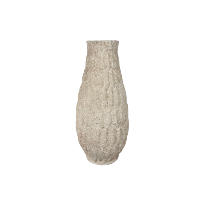 Minimalist Hand-Painted/Textured Ceramic Vase 14" - Cream Sand wash