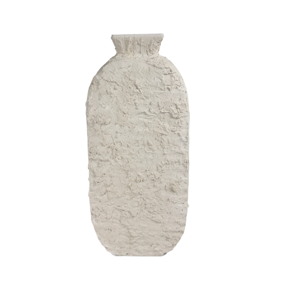 Minimalist Textured Hand-painted Sculpture Floor or Table Vase 17" tall - Cream