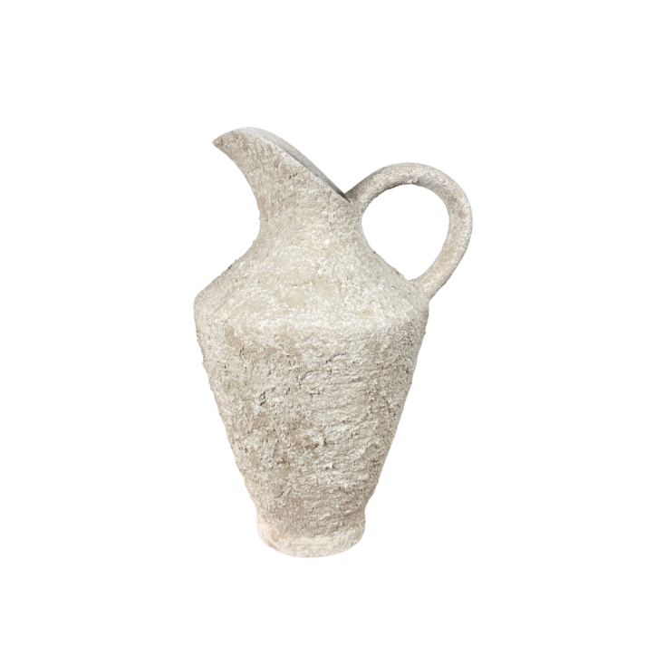 Decorative Textured Hand-painted Pitcher Vase Cream Sand wash 12"