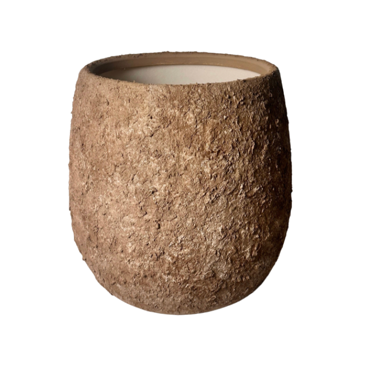 12.5" Tall Minimalist Hand-Painted & Textured Planter Pot with Drainage Hole - Espresso Brown wash