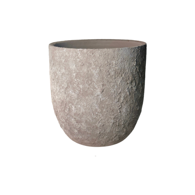 13.5" Minimalist Hand-Painted & Textured Planter Pot with Drainage Hole - Beige Wash