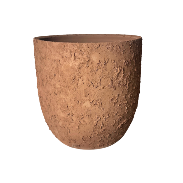 13.5" Minimalist Hand-Painted & Textured Planter Pot with Drainage Hole -Terracotta Brown