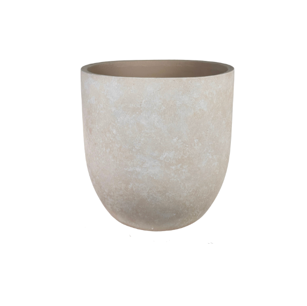 13.5" Minimalist Hand-Painted Planter Pot with Drainage Hole - Cream Ash