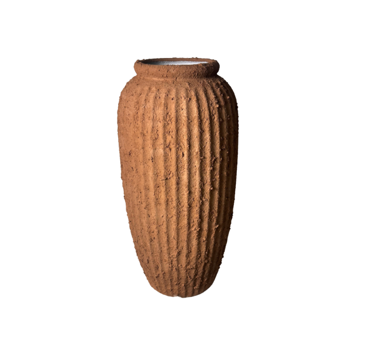 Rustic Ceramic Rounded Vase Textured Handcrafted 17.5" tall - Terracotta Brown