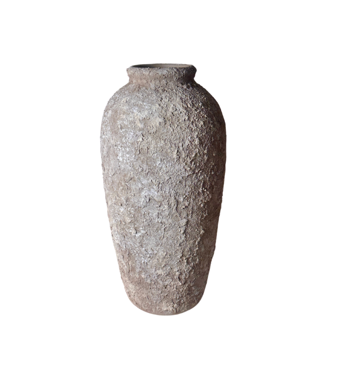 Rustic Hand-Painted Ceramic Round Bottle Vase 17.5" tall - Beige Wash