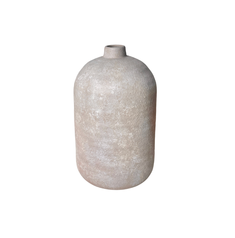 Rustic Ceramic Jar Vase Textured Handcrafted 12" tall - Beige Wash