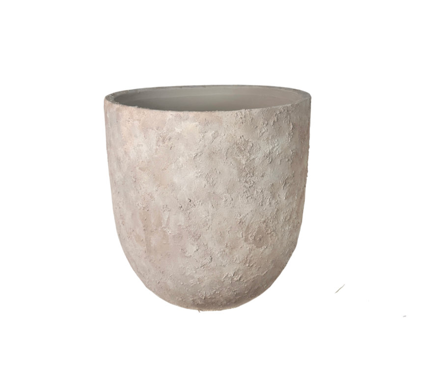 16.5" tall Minimalist Hand-Painted & Textured Planter Pot with drainage hole - cream sand wash (Model A)