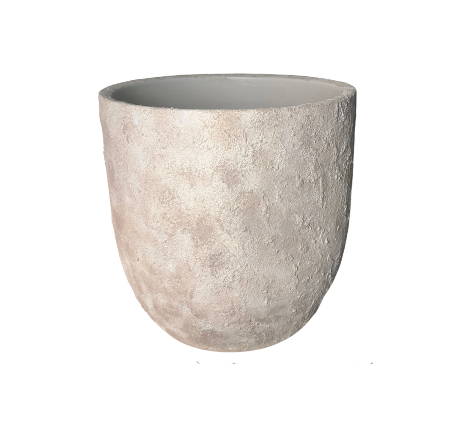 13.5" tall Minimalist Hand-Painted Planter Pot with Drainage Hole - Cream Ash