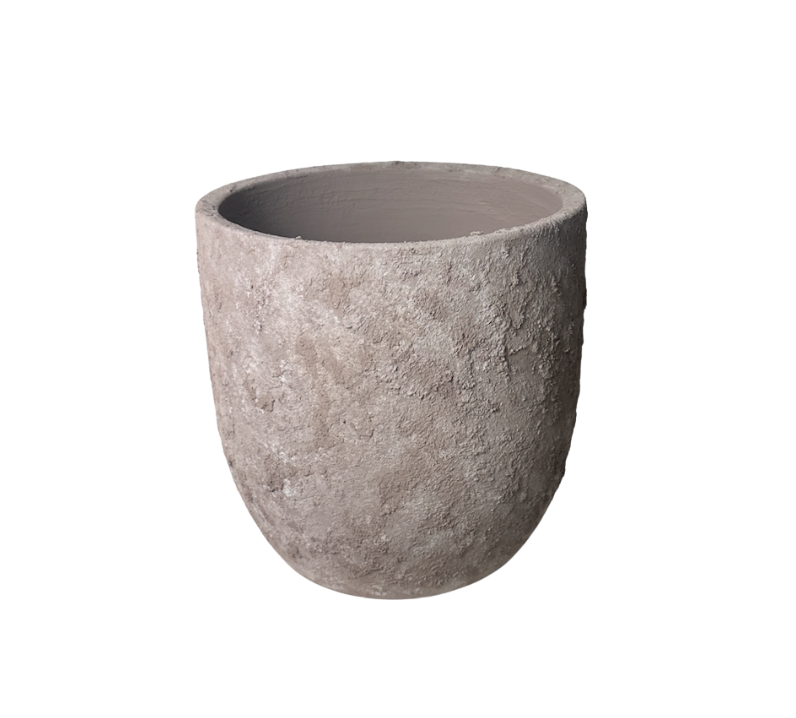 9" tall Minimalist Hand-Painted & Textured Planter Pot with Drainage Hole - Light Coffee Brown