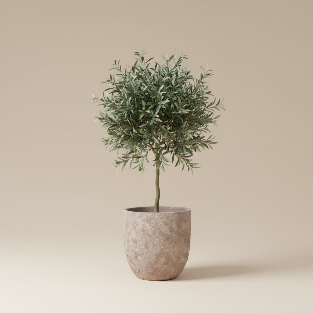 9" tall Minimalist Hand-Painted & Textured Planter Pot with Drainage Hole - Light Coffee Brown
