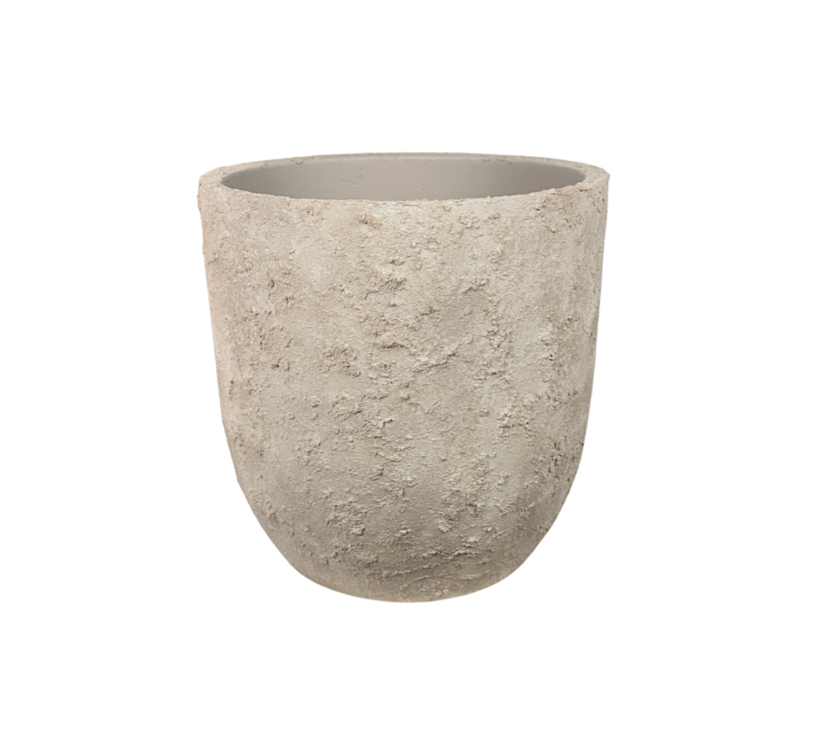 9" tall Minimalist Hand-Painted & Textured Planter Pot with drainage hole - Sand wash