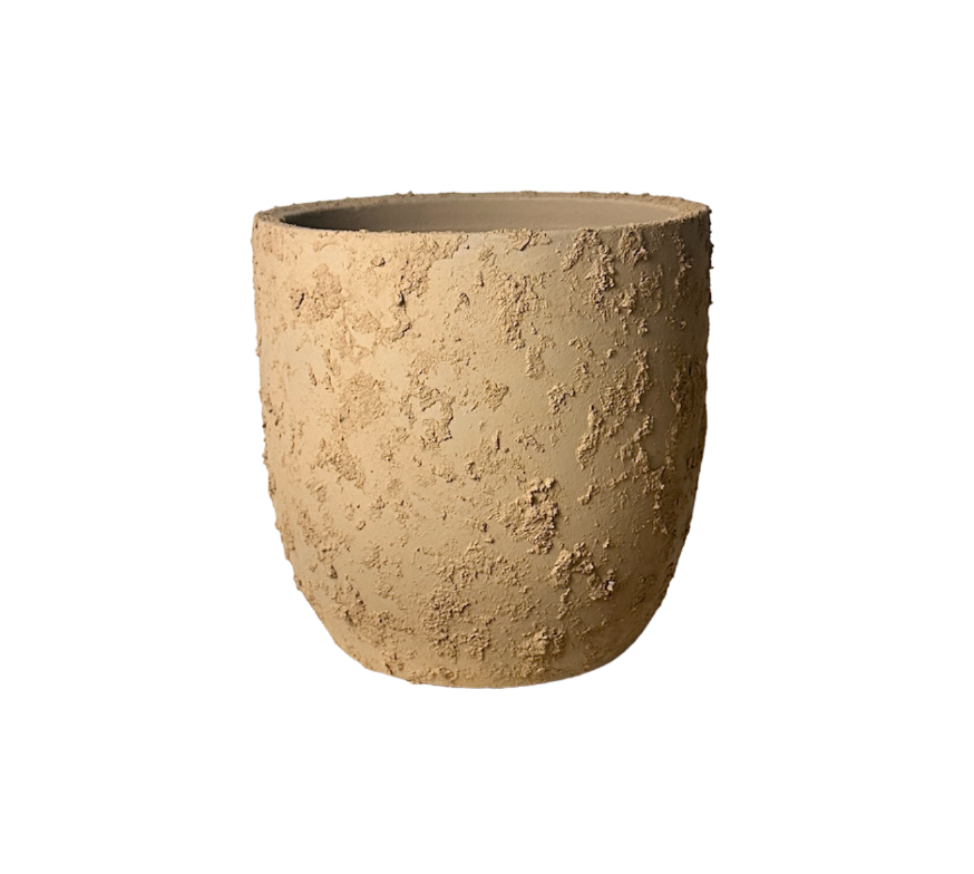 9" tall Minimalist Hand-Painted & Textured Planter Pot with Drainage Hole -Tan