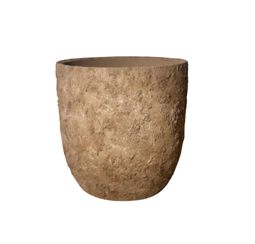 11" tall Minimalist Hand-Painted & Textured Planter Pot with Drainage Hole - Earth Brown