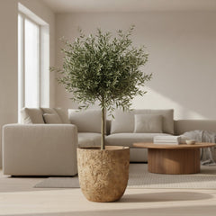 16.5 tall Rustic Hand-Painted & Textured Planter Pot with Drainage Hole - Earth Brown