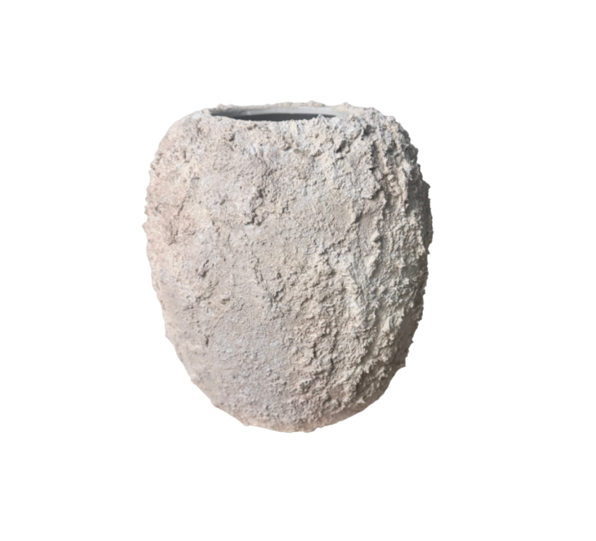 Minimalist Hand-Painted Textured Ceramic Round Vase 7" tall - cream sand wash