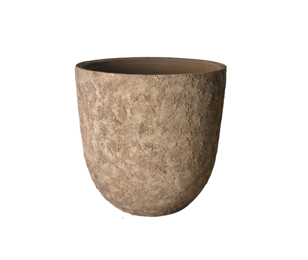 16.5 tall Rustic Hand-Painted & Textured Planter Pot with Drainage Hole - Earth Brown