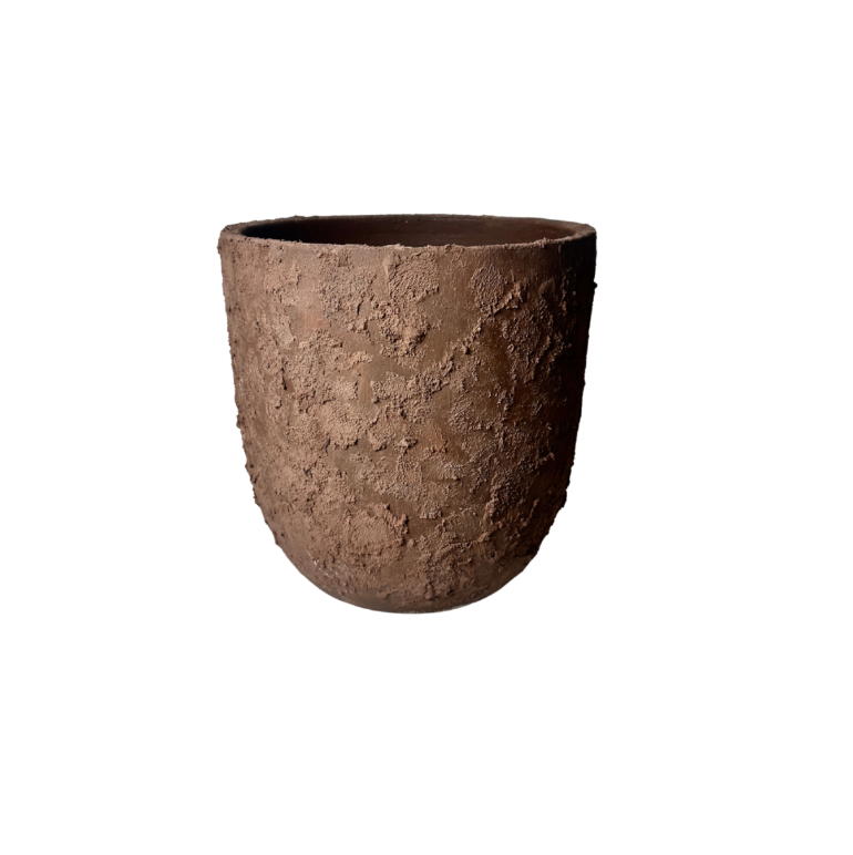 11" tall Minimalist Hand-Painted & Textured Planter Pot with drainage hole - Dark Brown