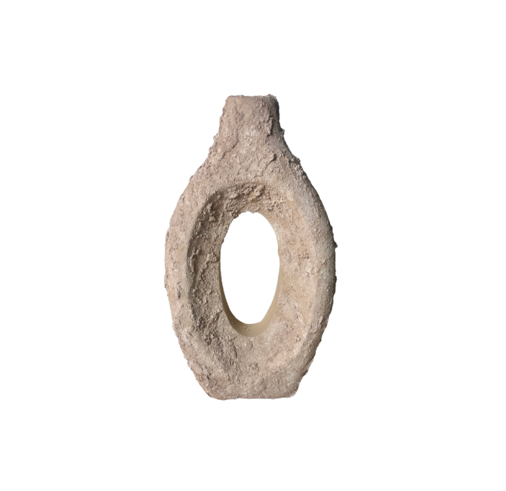 Paulownia Wood Vase Hand-Painted Textured 10.5" - Beige Tan