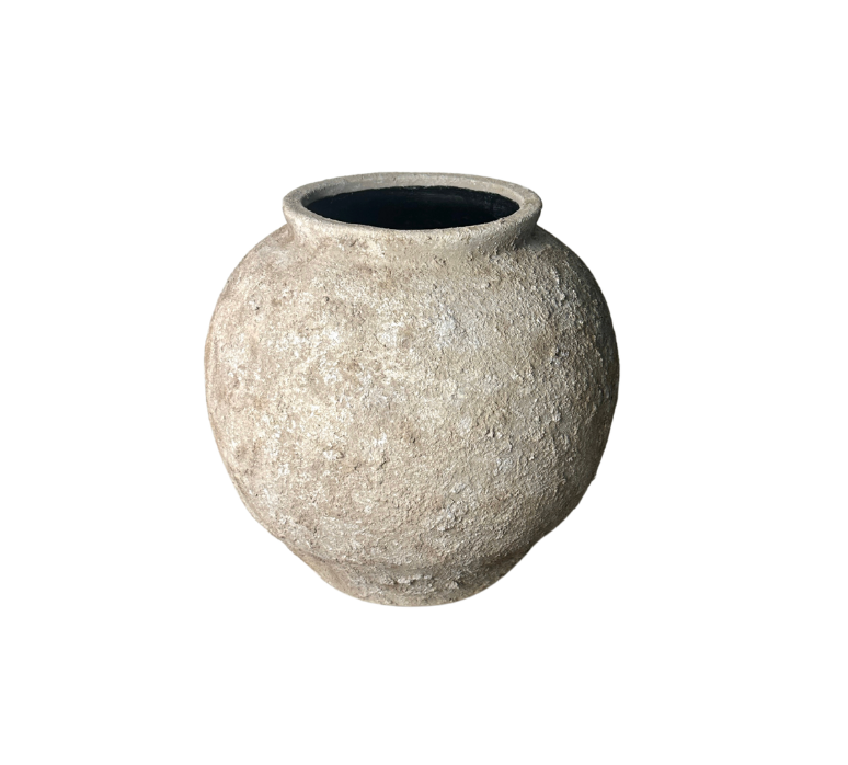 Minimalist Rustic Hand-painted Metal Textured Decorative Vase 11"5 tall - Tan Beige