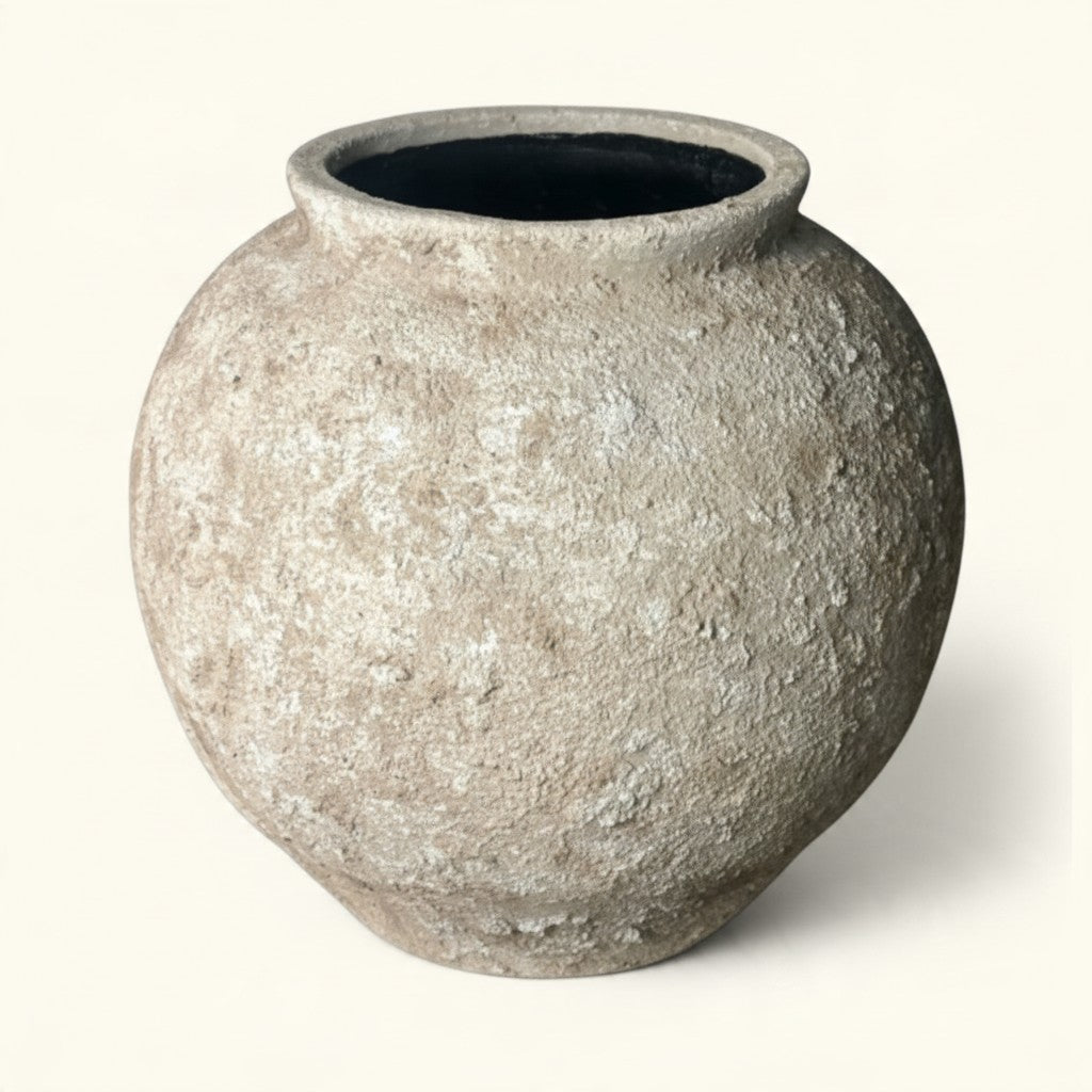Minimalist Rustic Hand-painted Metal Textured Decorative Vase 11"5 tall - Tan Beige
