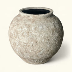 Minimalist Rustic Hand-painted Metal Textured Decorative Vase 11"5 tall - Tan Beige