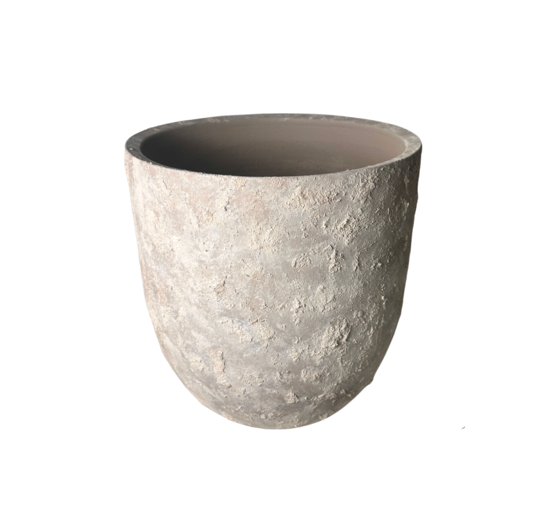 13.5" tall Minimalist Hand-Painted & Textured Planter Pot with Drainage Hole - Soji Beige Wash
