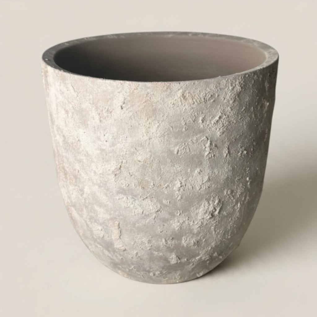 13.5" tall Minimalist Hand-Painted & Textured Planter Pot with Drainage Hole - Soji Beige Wash