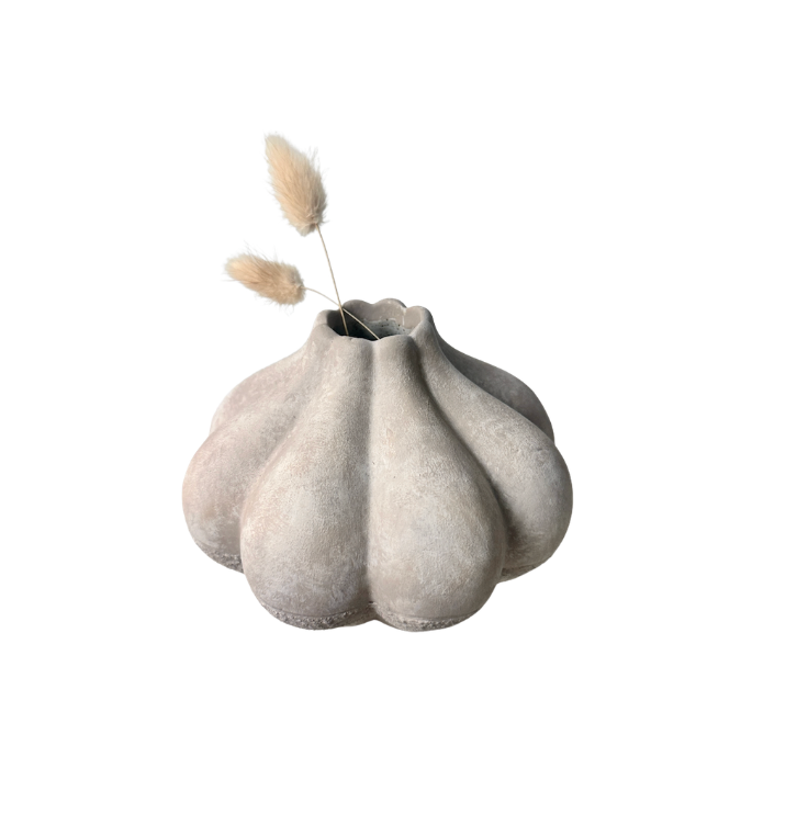 Minimalist rustic hand-painted flower shape small Bud vase 7“ tall- Beige wash