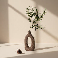 Rustic Tree Style Wood Vase Textured Handcrafted 14" tall - Dark Brown Wash