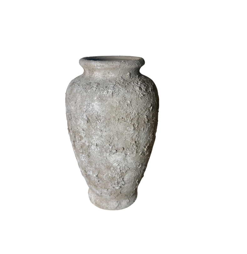 Rustic Hand-Painted Textured Ceramic Vase 14" tall - Beige Wash