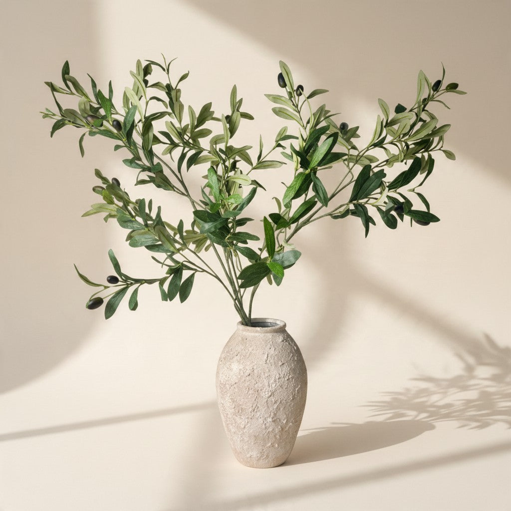 Minimalist Ceramic Vase Textured Hand-Painted 12" tall - Cream Wash