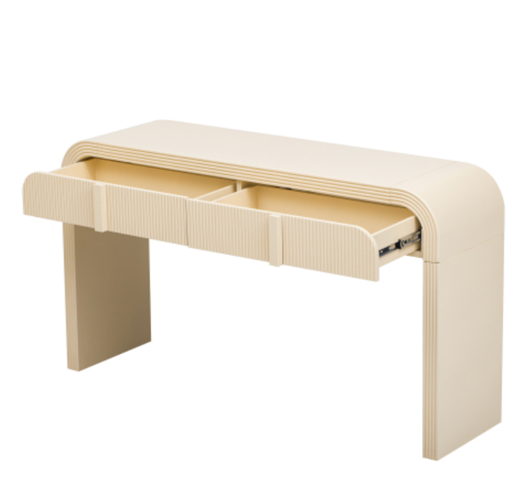 Modern Console Table with 2 Storage Drawers, Fluted Entryway Table with Rounded Silhouette for Hallway Living Room and Entryway (Apricot Cream)
