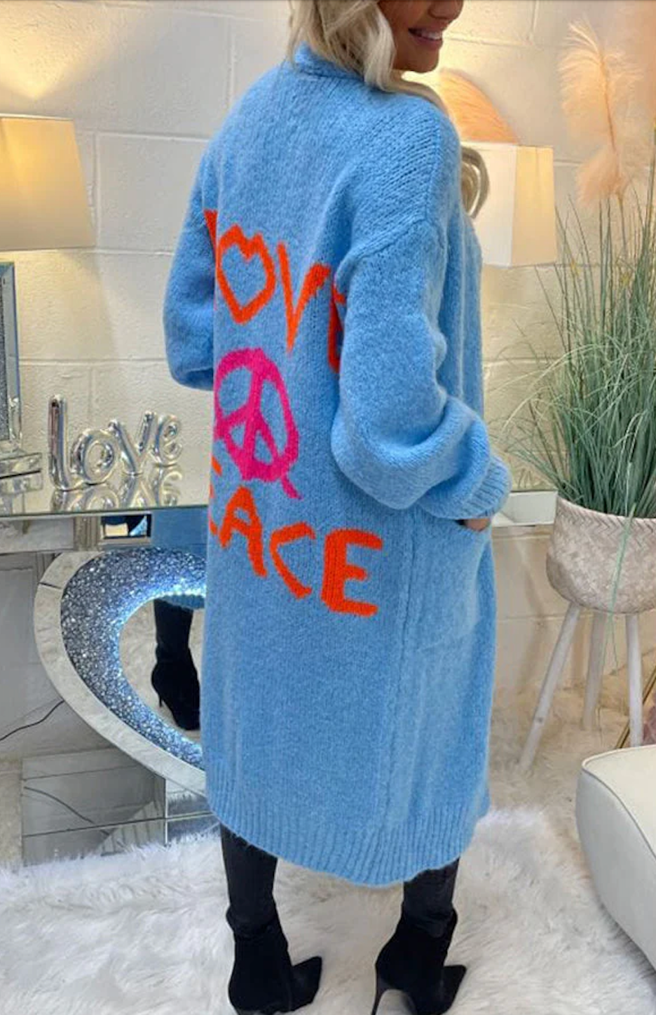 Women's Love Peace Graphic Oversized Cardigan Long Sleeve