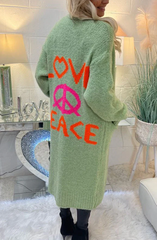 Women's Love Peace Graphic Oversized Cardigan Long Sleeve