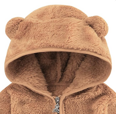 Baby Sherpa Fleece Hooded Jacket, Soft Plush Winter Coat with Bear Ears, Zip-Up for Toddlers
