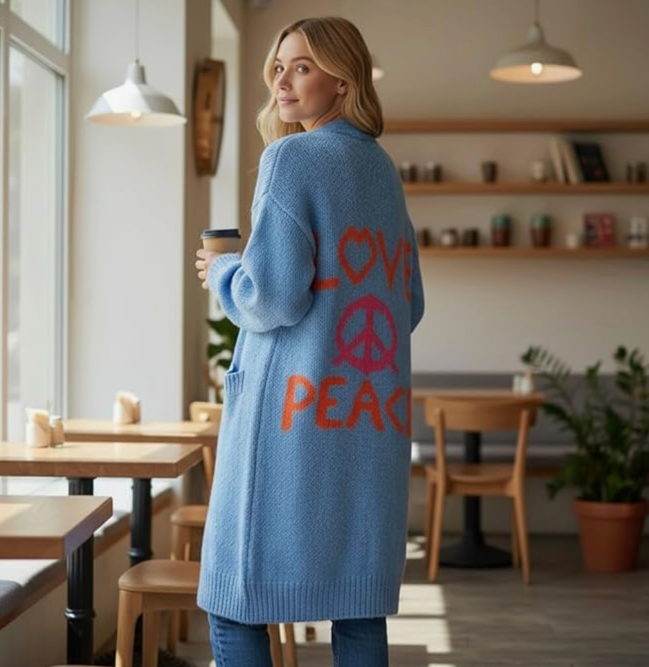Women's Love Peace Graphic Oversized Cardigan Long Sleeve