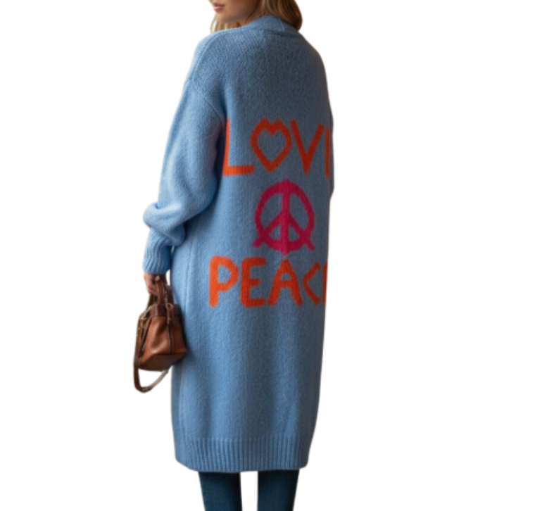 Women's Love Peace Graphic Oversized Cardigan Long Sleeve