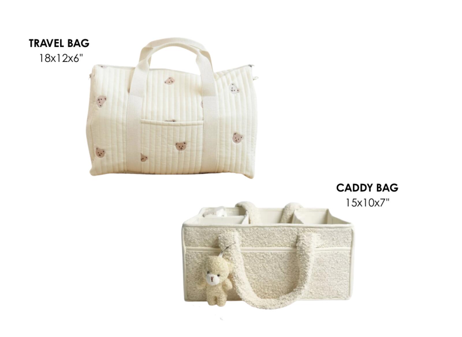 Set of 2 Travel Bag with Strap and Caddy Diaper Bag for Baby Essentials - Cream