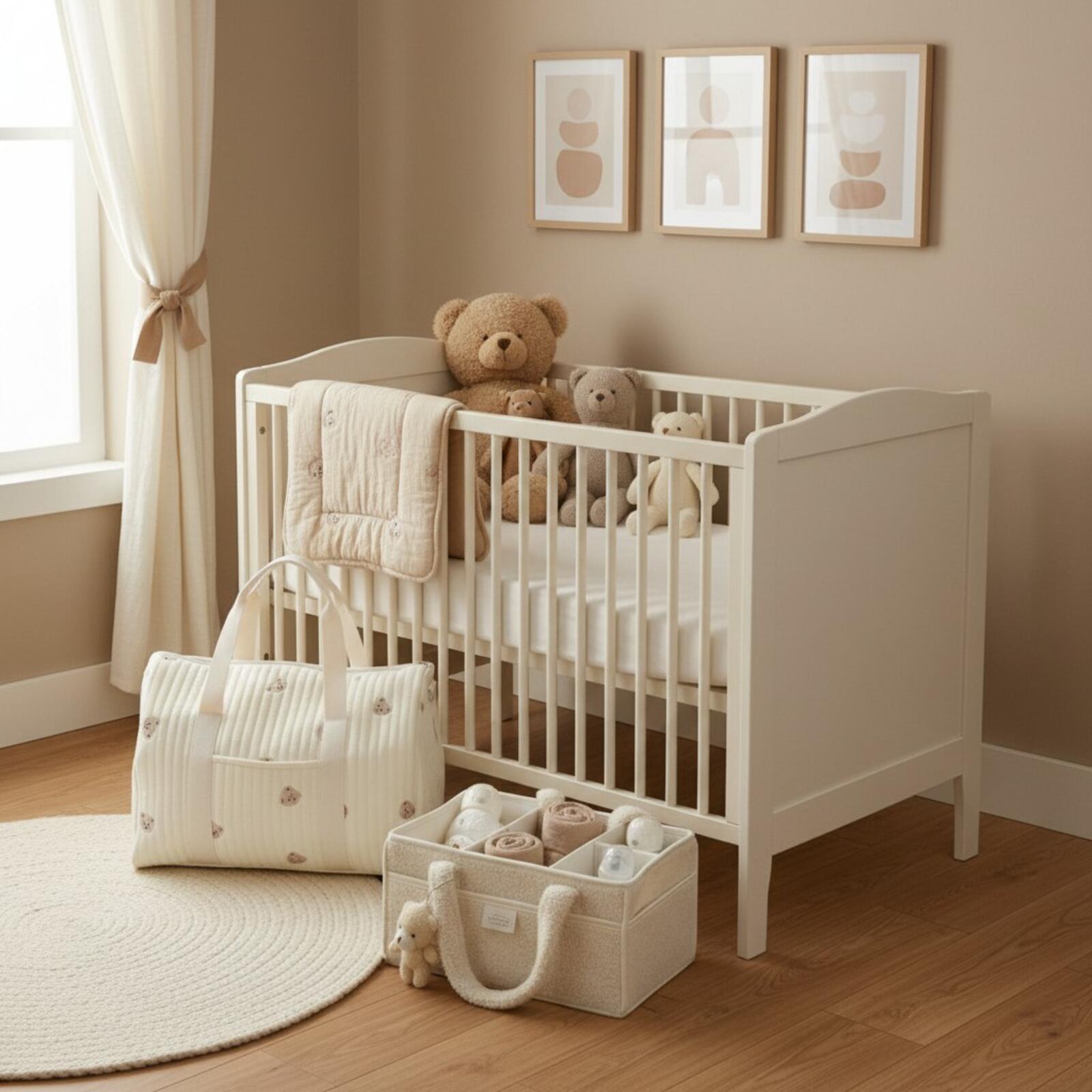 Set of 2 Travel Bag with Strap and Caddy Diaper Bag for Baby Essentials - Cream