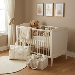 Set of 2 Travel Bag with Strap and Caddy Diaper Bag for Baby Essentials - Cream