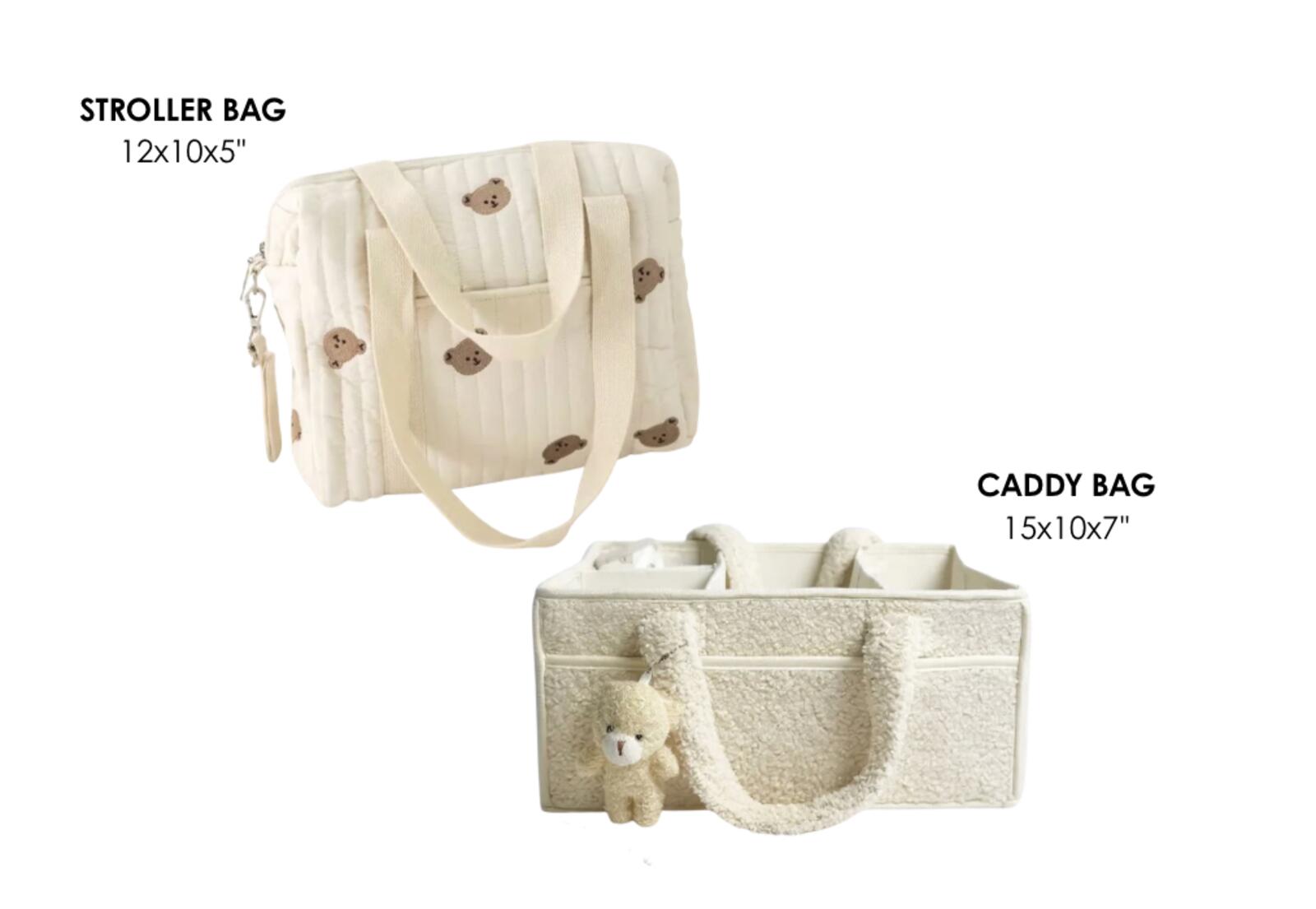 Set of 2 Stroller Bag and Caddy Diaper Bag for Baby Essentials - Cream
