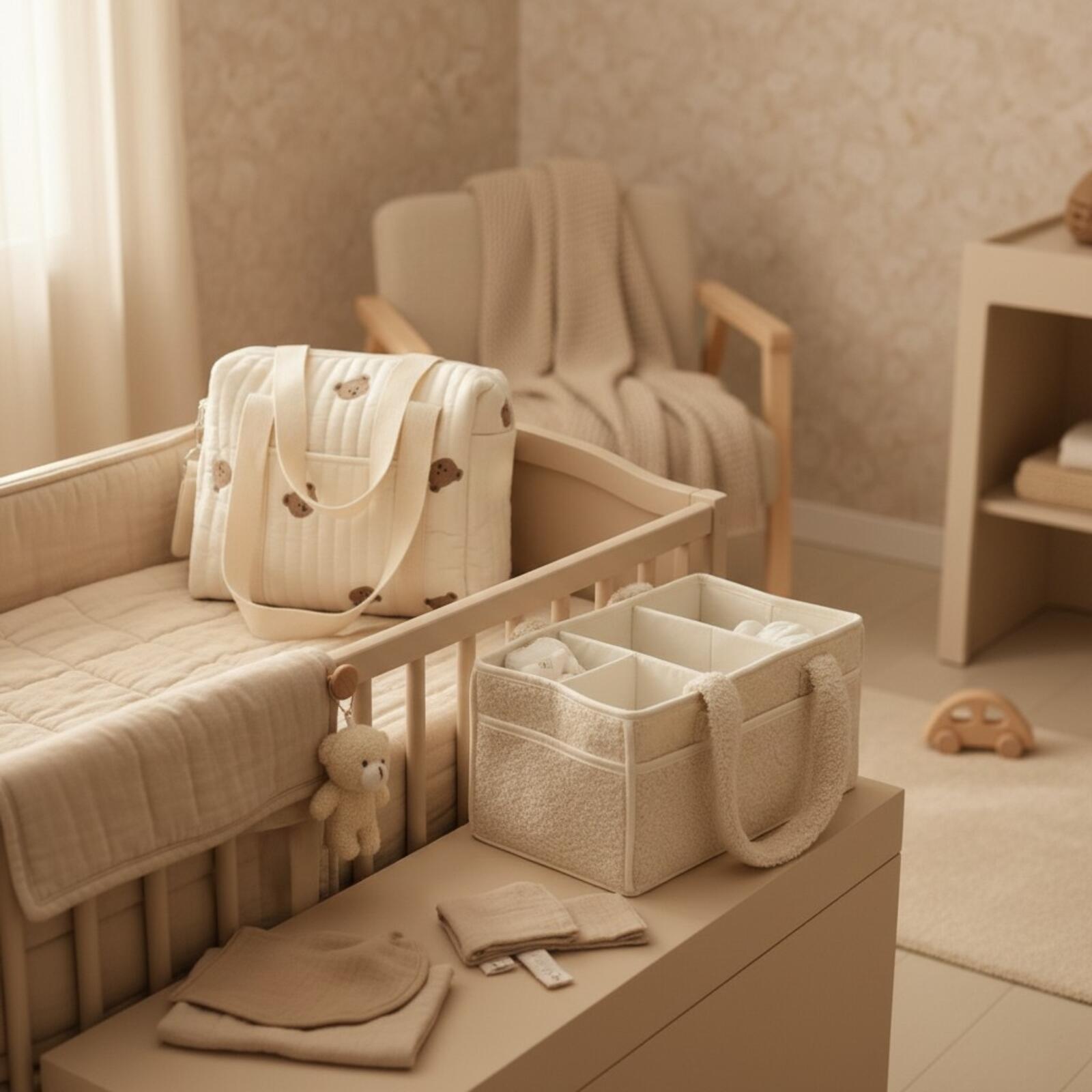 Set of 2 Stroller Bag and Caddy Diaper Bag for Baby Essentials - Cream
