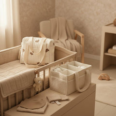 Set of 2 Stroller Bag and Caddy Diaper Bag for Baby Essentials - Cream