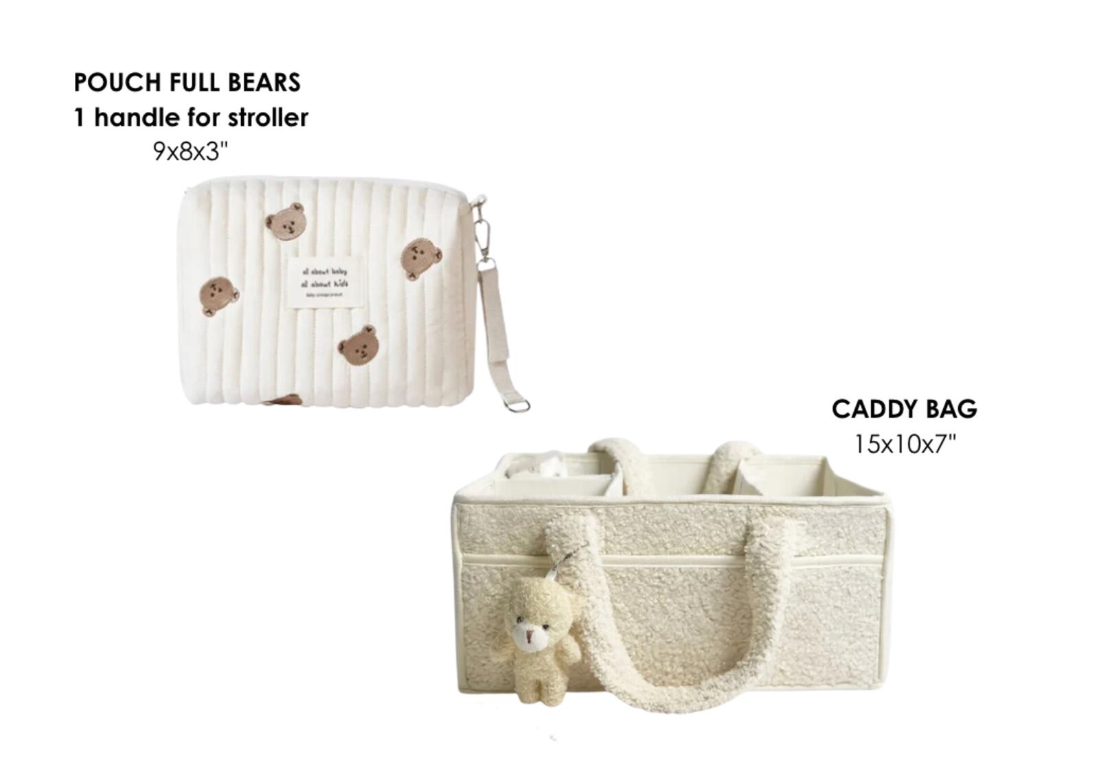 Set of 2 Pouch Bag One Handle and Caddy Diaper Bag for Baby Essentials - Cream