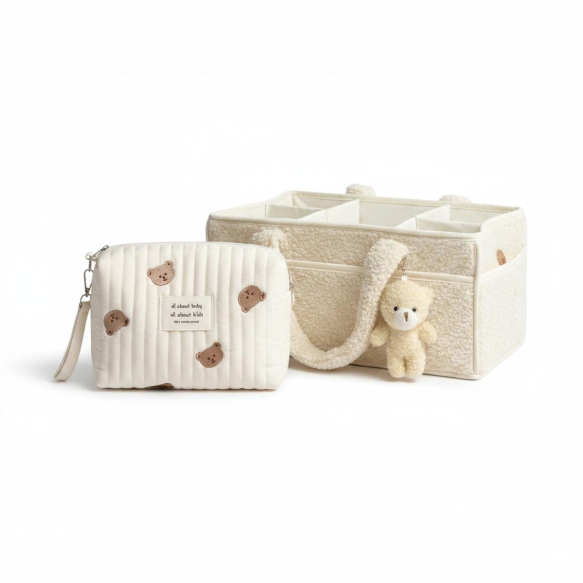 Set of 2 Pouch Bag One Handle and Caddy Diaper Bag for Baby Essentials - Cream