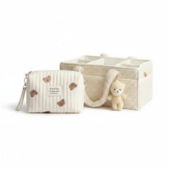 Set of 2 Pouch Bag One Handle and Caddy Diaper Bag for Baby Essentials - Cream